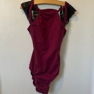 5 The Label Maroon Leotard With Black Lace Details Size Petite Adult